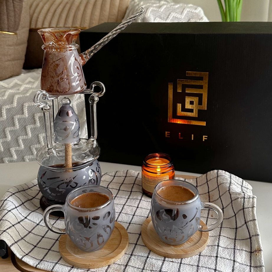 طقم قهوة حروف أزرق